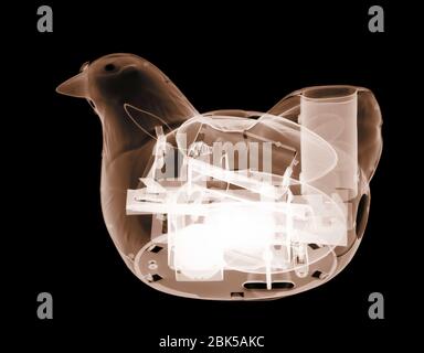 Toy hen, coloured X-ray. Stock Photo