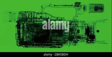 Broadcast video camera, coloured X-ray. Stock Photo