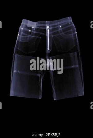 Folded pair of jeans, X-ray. Stock Photo