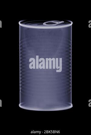 Metal can with a pull top tab, X-ray. Stock Photo