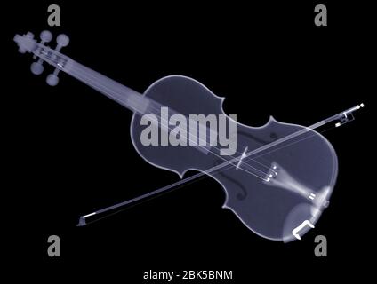 Violin and bow, X-ray. Stock Photo