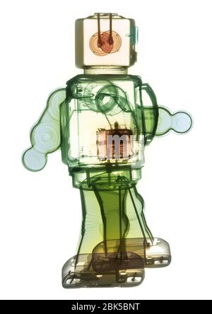 Toy robot, coloured X-ray. Stock Photo