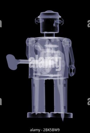 Wind up robot toy, X-ray. Stock Photo