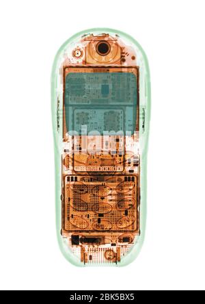 Mobile phone, coloured X-ray Stock Photo - Alamy