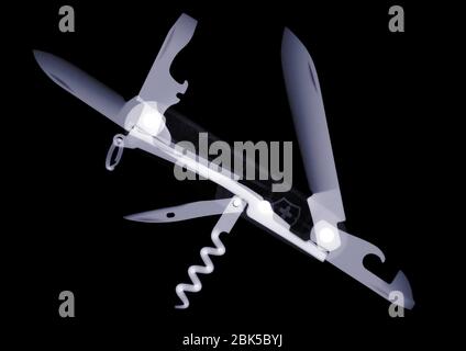 Open pocket knife, X-ray. Stock Photo