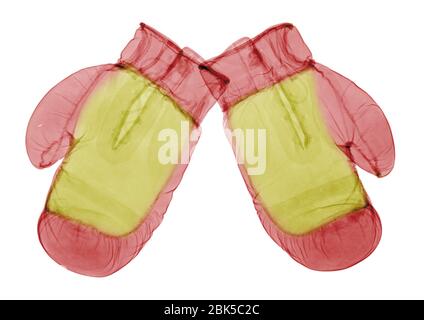 Pair of boxing gloves, coloured X-ray. Stock Photo