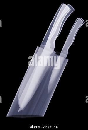 Knives in a knife block, X-ray. Stock Photo
