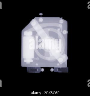 Mechanical device with cogs, X-ray. Stock Photo