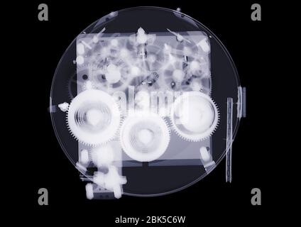 Mechanical device with cogs, X-ray. Stock Photo