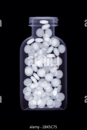 Bottle of pills, X-ray. Stock Photo