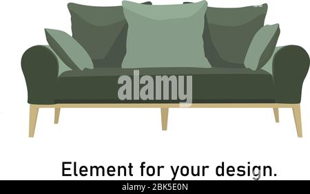 green sofa on a white background isolated vector illustration.. Stock Vector
