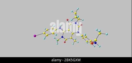 Trametinib is a cancer drug. It is a MEK inhibitor drug with anti-cancer activity. 3d illustration Stock Photo