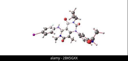 Trametinib is a cancer drug. It is a MEK inhibitor drug with anti-cancer activity. 3d illustration Stock Photo