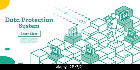 Outline Cyber Security Concept. Isometric Illustration Isolated on White. Data Protection Concept. Vector Illustration. Stock Vector