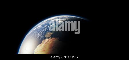 Earth Sunset of Europe and North Africa From Space - World Globe Atmosphere - The Blue Marble - 3D Illustration Stock Photo