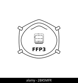 FFP3 respirator face mask line icon. Corona virus or asbestos protection. Black outline on white background. Respiratory protective device. Vector Stock Vector