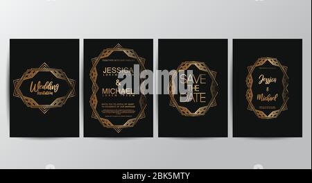 Premium luxury wedding invitation cards with gold geometric line design vector Stock Vector