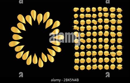 Golden vector paint splats set. Gold grunge elements. Golden inky blot set Stock Vector
