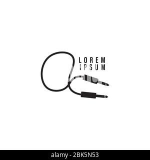 Cable Jack logo illustration like letter a lowercase. Audio equipment logo design template, sound system, instrument. Black and White Stock Vector