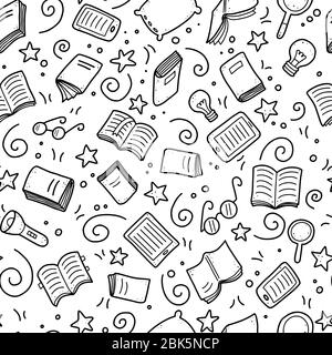 Books Seamless Pattern Vintage Cozy Elements Printed Publications