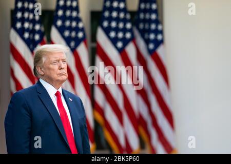 Washington, United States Of America. 27th Apr, 2020. President Donald J. Trump participates in a coronavirus update briefing Monday, April 27, 2020, in the Rose Garden of the White House People: President Donald Trump Credit: Storms Media Group/Alamy Live News Stock Photo