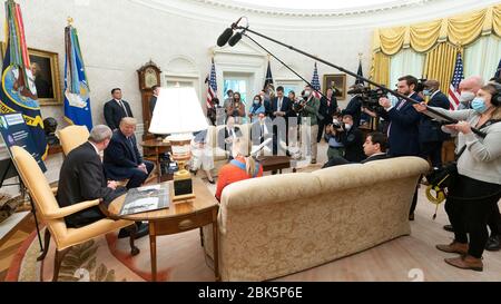 Washington, United States Of America. 30th Apr, 2020. President Donald J. Trump meets with New Jersey Governor Phil Murphy Thursday, April 30, 2020, in the Oval Office of the White House People: President Donald Trump, Phil Murphy Credit: Storms Media Group/Alamy Live News Stock Photo