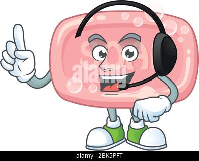Pink soap cartoon character style speaking on headphone. Vector illustration Stock Vector