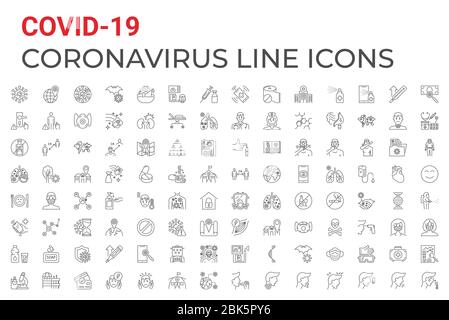 Coronavirus COVID-19 pandemic related vector icons set Stock Vector