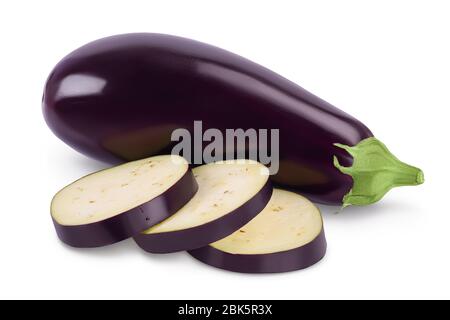 Eggplant or aubergine isolated on white background with clipping path and full depth of field. Stock Photo
