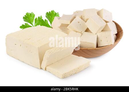 tofu cheese isolated on white background with clipping path and full depth of field Stock Photo