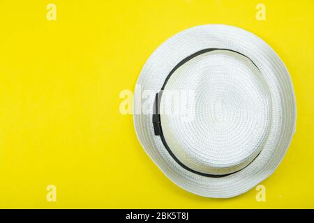 Summer Travel accessories on Yellow background copy space Stock Photo