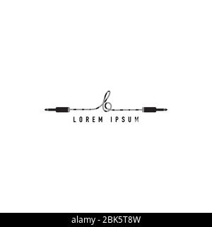 an isolated cable jack audio logo concept. Letter b lowercase alphabet logo design template. Black and white Stock Vector