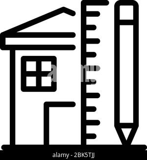 House pencil and ruler icon, outline style Stock Vector