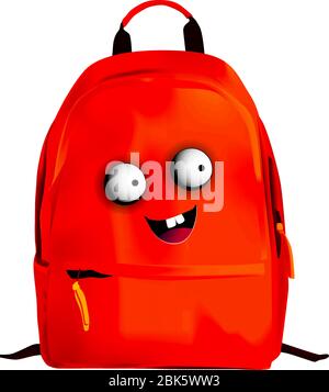 red backpack on a white background vector. Backpack school cute character. Travel bag.. Stock Vector