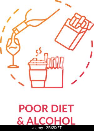 Poor diet and alcohol concept icon Stock Vector