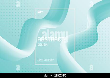 Abstract blue mint wavy fluid line pattern artwork with halftone design background. Use for ad, poster, artwork, template design, print. illustration Stock Vector