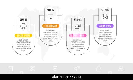 Vector infographic with 4 labels and icons. Template of four successful business options. Flat design for linear graph, presentations, banner, diagram Stock Vector