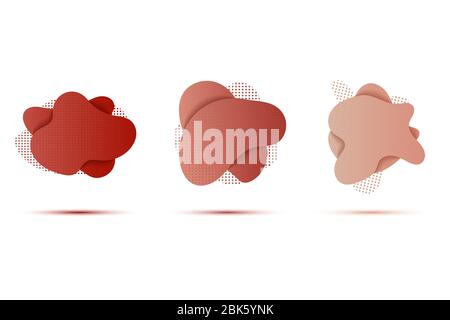 Abstract three dark and bright red free form shapes with dot pattern. Stock Vector