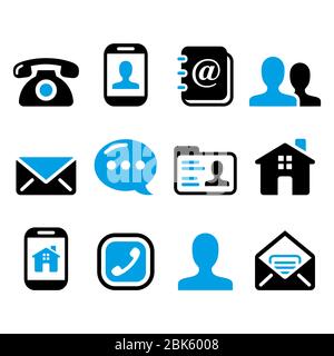 Contact vector icons set - mobile, user, email, smartphone, phone design collection Stock Vector