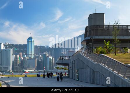 Skyline of Hong Kong Island from West Kowloon Art Park, Kowloon, Hong Kong Stock Photo