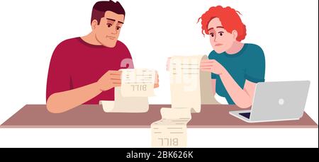 Couple paying bills semi flat RGB color vector illustration Stock Vector