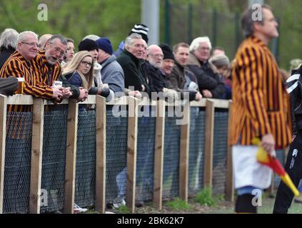 Rugby union spectators at an amateur match between Burnage and Altrincham Kersal in Manchester. Stock Photo