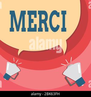 Handwriting text writing Merci. Conceptual photo what is said or response when someone helps you in France Thank you Halftone Blank Speech Bubble Two Stock Photo