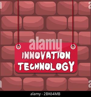 Handwriting text writing Innovation Technology. Conceptual photo New Idea or Method of Technical or Scientific nature Board color background plank att Stock Photo
