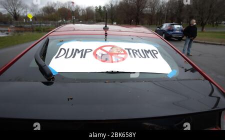 May 1, 2020, Boston, Massachusetts, USA: Anti Trump hand made sign on a car during Boston May Day Car rally in Boston. Credit: Aflo Co. Ltd./Alamy Live News Stock Photo