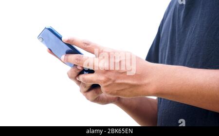 Young Indian man using smartphone Stock Photo