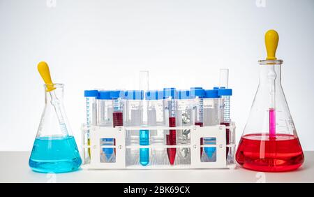 Any of the various tools and containers used in experiments on a white background Stock Photo
