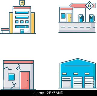 Building constructions RGB color icons set Stock Vector
