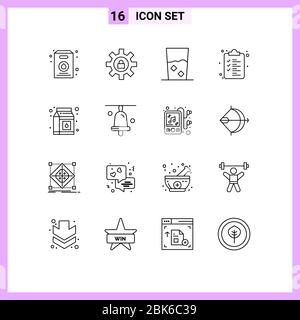 Pictogram Set of 16 Simple Outlines of pack, milk, done, clipboard, web Editable Vector Design Elements Stock Vector