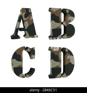 Set of 3D capital letter camouflage alphabet - letters A-B Stock Photo
